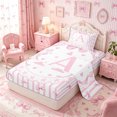 thumbnail image 2 of Meiyoeat Watercolor Letter A Print Twin Sheets 3pcs, Cute Stripes Bow Pattern Bedding, Pink White, 2 of 6