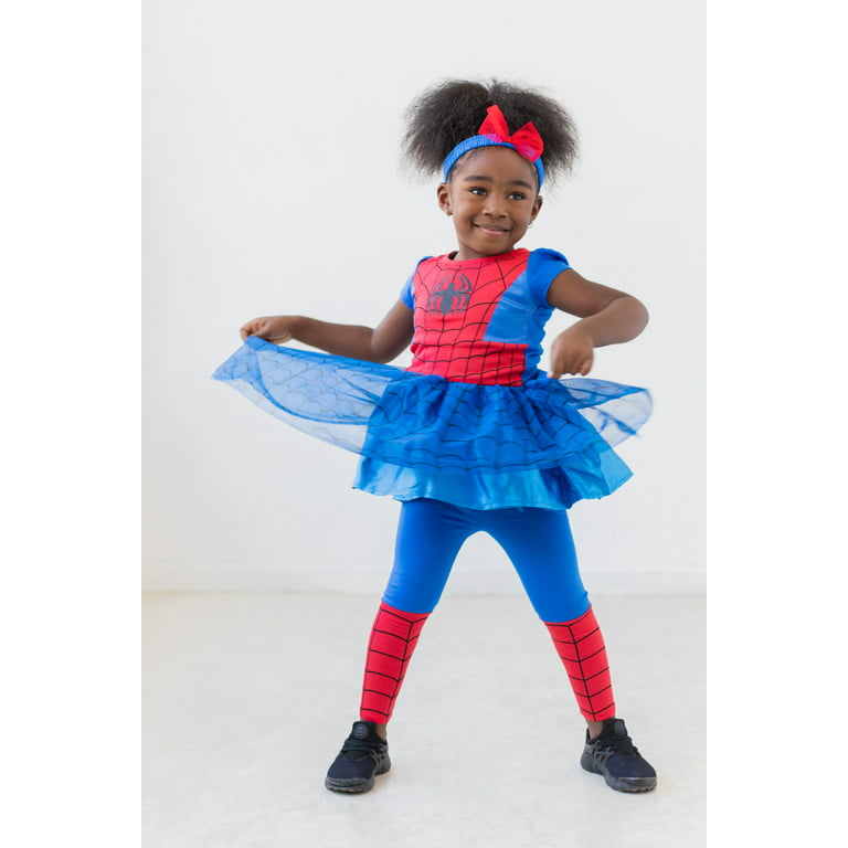 Marvel Avengers Spider-Man Little Girls Tulle Cosplay Dress Leggings and  Headband 3 Piece Toddler to Little Kid 