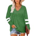 thumbnail image 2 of Sonducket Camiseta de mujer a rayas de manga larga básica con cuello en V blusa suelta informal Prendas para la parte del cuerpo Verde XXL, 2 of 6