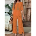 thumbnail image 4 of Women'S Asymmetric Hem Pants Set Elegant Fashion Casual Button Sleeve Shirt Loose Two Piece Outfit Orange L, 4 of 7