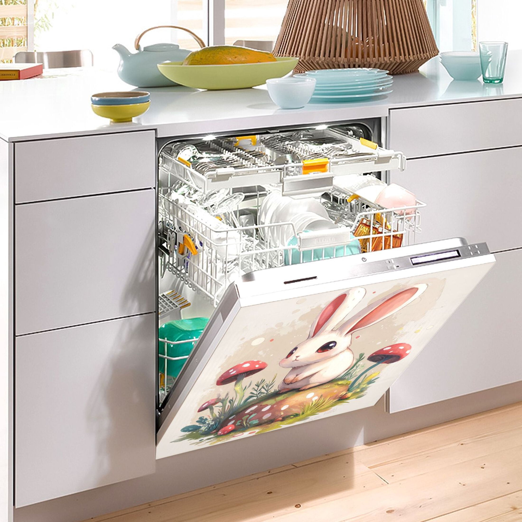 Dishwasher Magnetic Sticker 23x26 Inch Refrigerator Magnetic Sticker Washing Machine Magnetic Sticker Kitchen Panel Magnetic Sticker Home Decor Mushroom Powder Rabbit