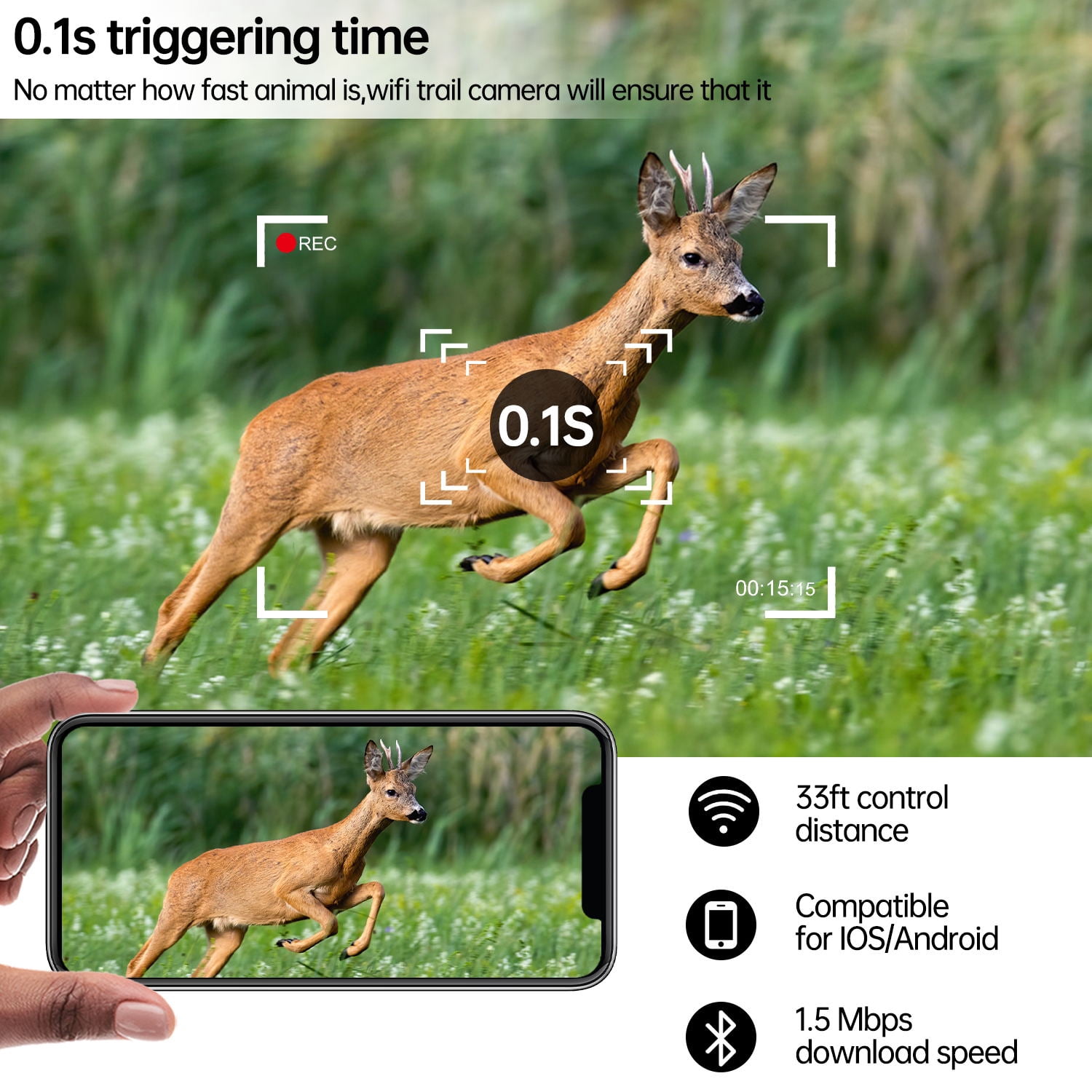 CAMPARK Trail Camera WiFi Buletooth 20MP 1296P Game Hunting Camera Infrared Night Vision Waterproof IP66 Motion Activated 2.4" Color TFT LCD Trail Cam for Wildlife Monitor