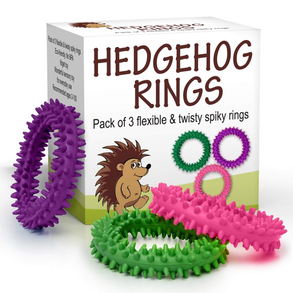 Paquete de 3 anillos sensoriales y juguetes antiestrés Rosa Púrpura Verde | Picos de goma suaves y flexibles | Adecuado para niños, jóvenes y adultos.