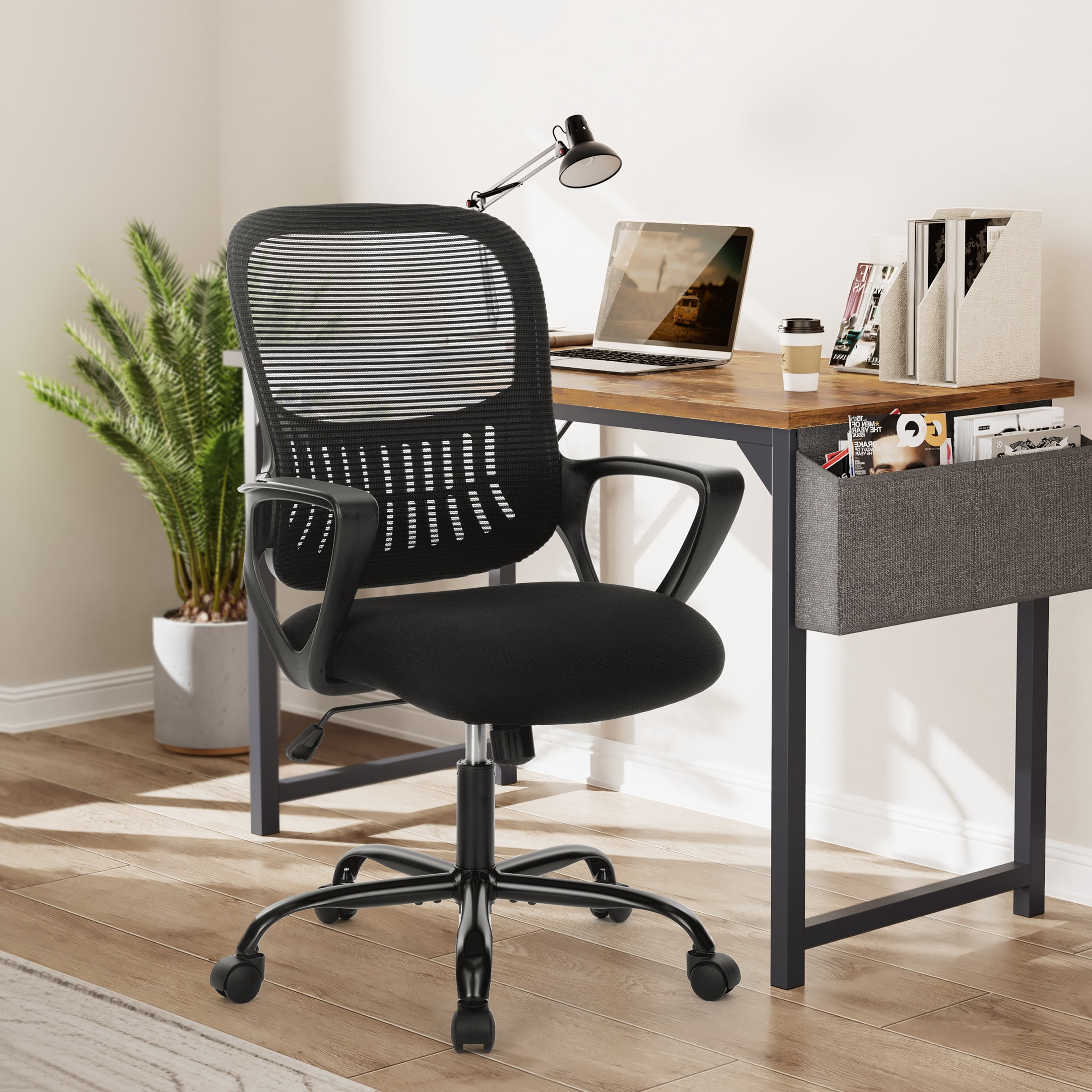 Gianna Ergonomic Mesh Office Chair with Lumbar Support, Armrests, Wheels, and Mid-Back Design for Home or Office Use, Black
