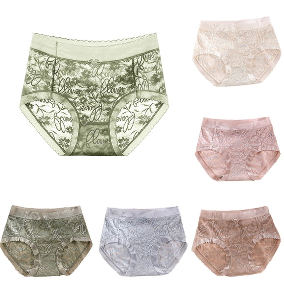 Axiiglly Lace Underwear for Women Floral Printed Satin Panties Stretchy Soft Breathable Briefs See Through Mid Rise Underwear on Clearance