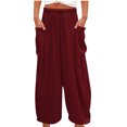thumbnail image 2 of Summer Savings 2024! TAGOLD Womens Summer Pants,Women Cotton Linen Solid Casual Pant Loose Comfy Solid Drawstring Wide Leg Crop Trousers With Pockets, 2 of 5