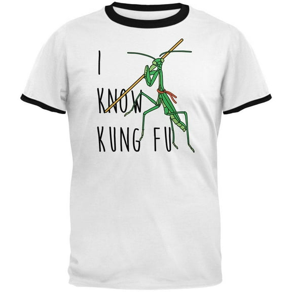 Praying Mantis I Know Kung Fu Mens Ringer T Shirt White-Black SM