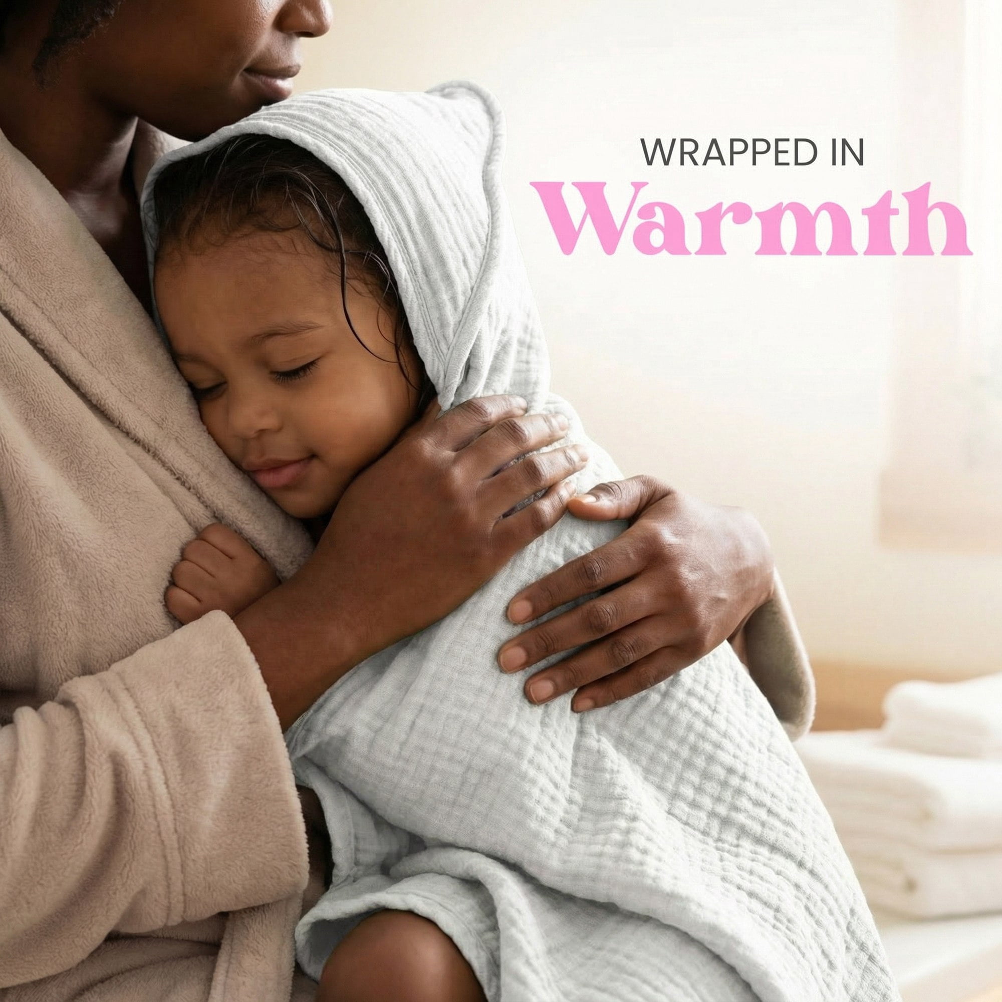 Mère & Moi: Muslin Hooded Baby Bath Towel – 2 Pack, White - 30", Ultra Soft Cotton, Absorbent, Quick-Dry, Oeko-TEX, Pool-Water, Newborn-Toddler Care