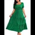 thumbnail image 3 of Vestido Holgado con Cuello Cuadrado y Volantes para Mujer, Informal, con Espalda Fruncida, Sin Mangas, para Playa y Sol. Verde L, 3 of 9