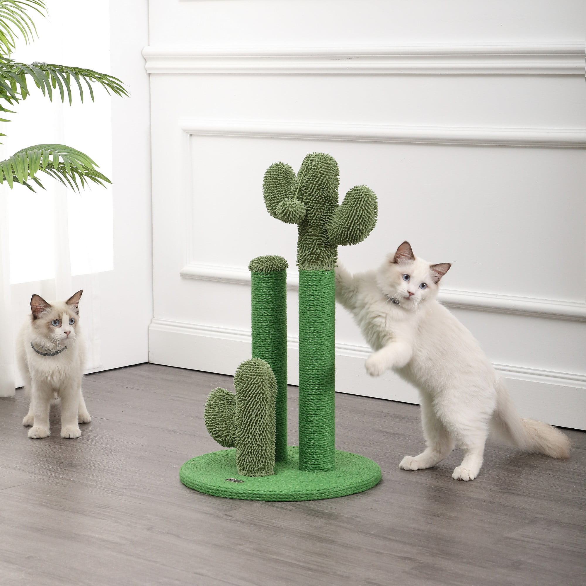 THE LICKER STORE Marfa 25.25" Modern Jute Triple-Cactus Cat Scratching Post with Fuzzy Toy, Green, CTR1009A