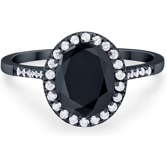 Divine Creation 2.00 Ct Oval Cut Black Diamond Engagement Wedding Christmas Thanksgiving Halo Ring 14K Black Gold Plated 925 Sterling Silver For Women's -8.5