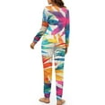 thumbnail image 3 of Yuyamidu Colorful Palm Leaves Pajama for Women Long Sleeve Nightwear Tropical Style Scoop Neck Pjs Top and Pants Set of 2 Winter Fall Sleepwear Sets Daily Wear Size M, 3 of 7