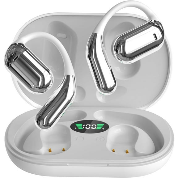 Real-Time AI Translation Earbuds, 4-in-1 Open-Ear Translator Earbuds with Two-Way Language Translation, Bluetooth 5.4 Wireless Earphones with HD Sound, Touch Control (Grey)Z