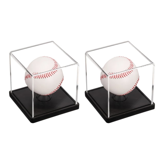 2Pcs Vitrina para Béisbol con Base Redonda de Madera, Soportes de Béisbol Acrílicos Transparentes, Negro/Transparente