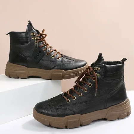 

Men‘s Lace Up Front Combat Boots Black For Winter