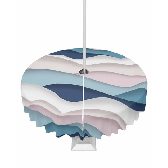 Boanket Outdoor Tablecloth with Umbrella Hole for Patio/Picnic/Party/Camping, Blue Pink Ombre Waterproof Table Cloth Round Cover Washable, Modern Geometric Moire Abstract Art (Dia 54")