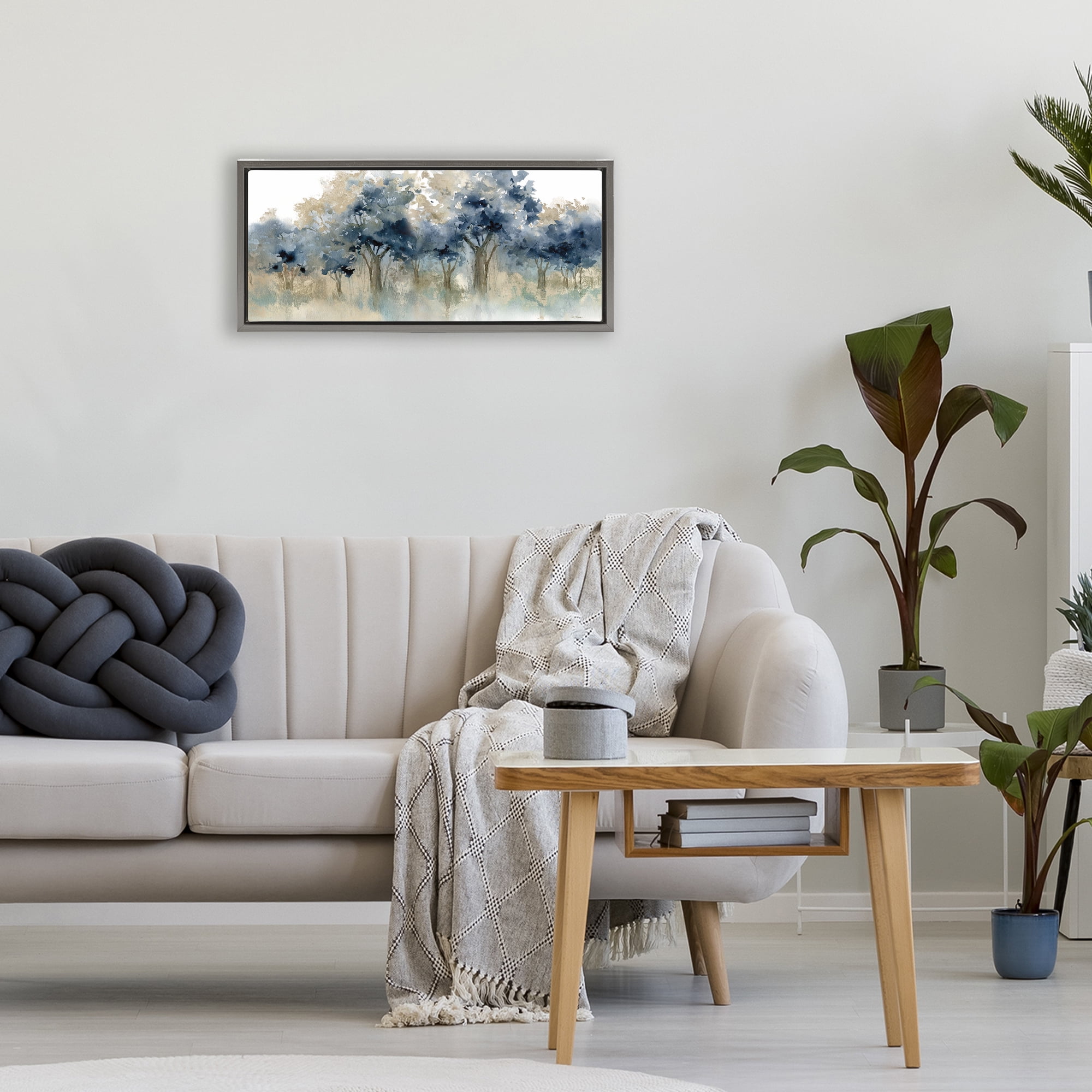 Stupell Industries Indigo Woodland Watercolor Study Gray Framed Floater Canvas Wall Art, design by Carol Robinson