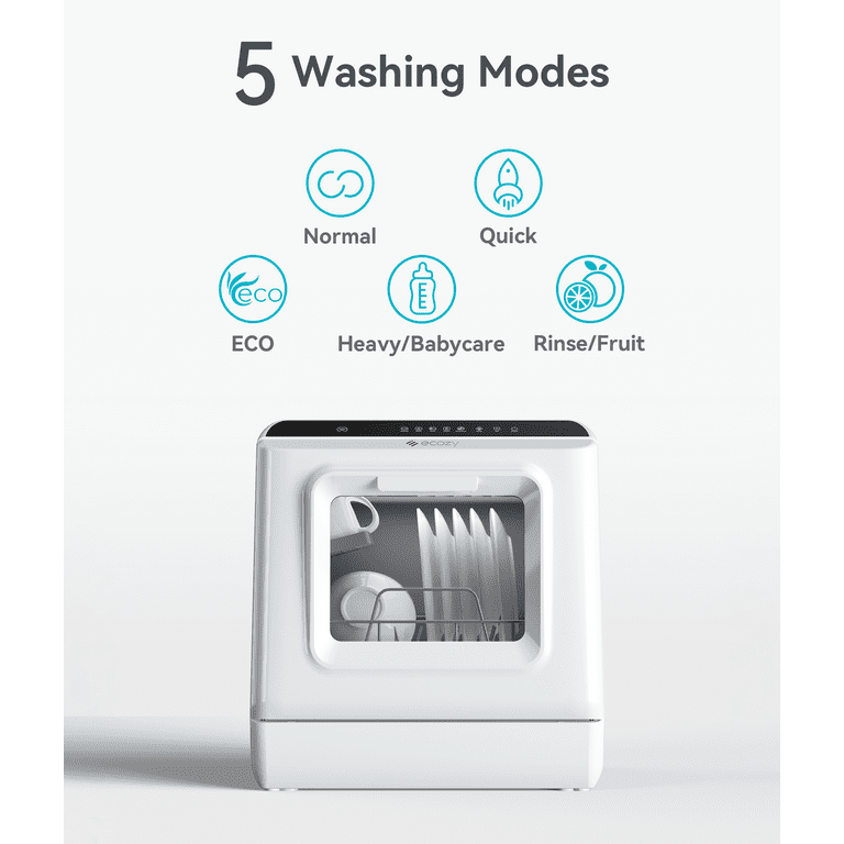 ecozy Portable Countertop Dishwasher, Mini Dishwasher with a Built-in 5L  Water Tank, No Hookup Needed, 5 Washing Programs, Extra Dry Function for  Apartments, Camping and RV, White