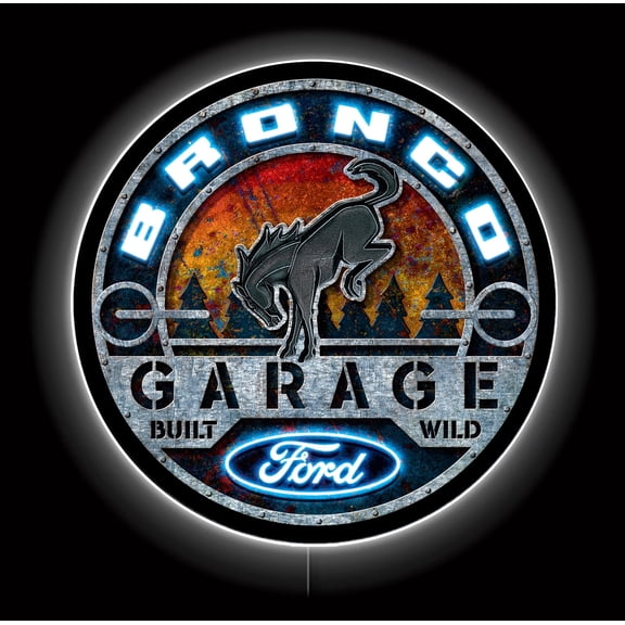 Desperate Enterprises LED Ford Bronco Neon Sign 23 Inch Round Backlit Acrylic Wall Decor Multicolor Indoor Corded Electric LED Wall Sign