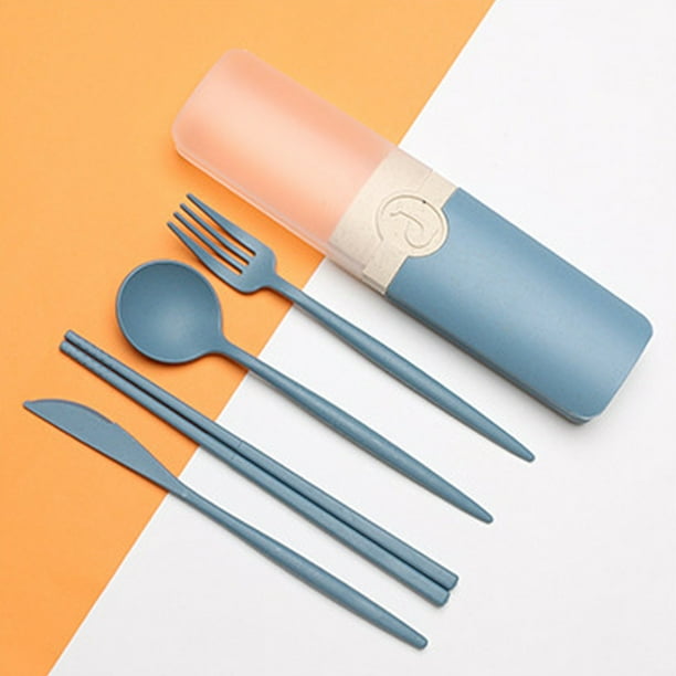 Juego de Vajilla Portátil, Material Pp Ecológico, Caja de Almacenamiento Compacta, Incluye Cuchillo, Tenedor, Cuchara y Palillos, Ideal para Viajes, Picnics, Escuela y Trabajo, Set de Regalo