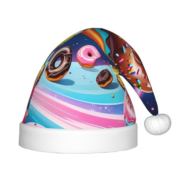 Fuzoiu Space Colorful Donut Print Santa Hat Christmas Hat for kids,Santa Hats with Pompom, Unisex Xmas Holiday Hat for Christmas New Year Festive Party Supplies