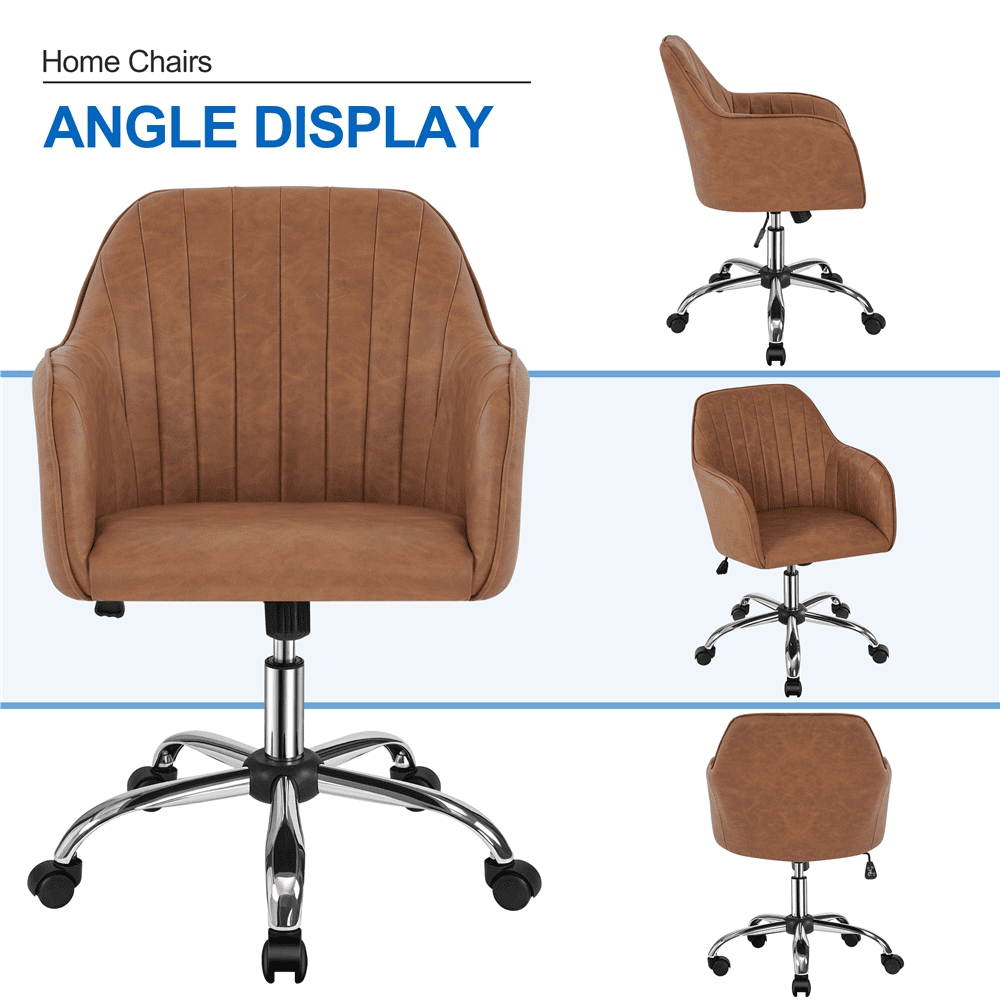 Alden Design Modern Faux Leather Desk Chair for Home Office, Retro Brown