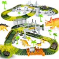 thumbnail image 1 of Dinosaur Toys Race Track, 168 Pcs Flexible Track Playset, Create A Dinosaur World Road Race with 1 Dinosaur Car and 6 Dinosaur Toys for 3 4 5 6 7 Year Old Boys Girls Birthday Gifts, 1 of 7