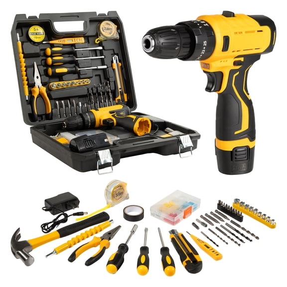 AiAngu 180-Piece Tool Sets with 12V Cordless Drill, Professional Household DIY Hand Tool Kit, with 1.3Ah Battery and Charger