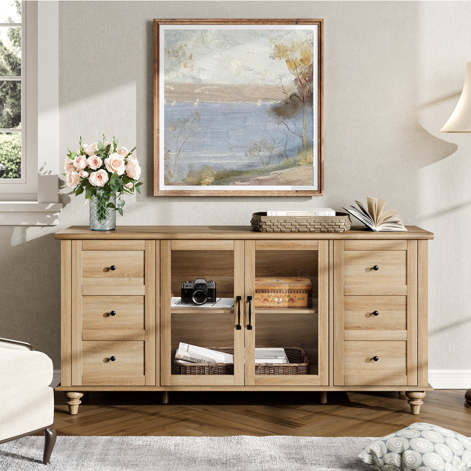 Wampat Farmhouse Sideboard, Wood Oak