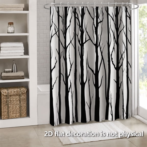 Hoease Black White Bare Tree Silhouette Shower Curtain, 71W x 71L Inch Waterproof Fabric Bathroom Curtain with 12 Hooks, Monochrome Forest Bath Decor
