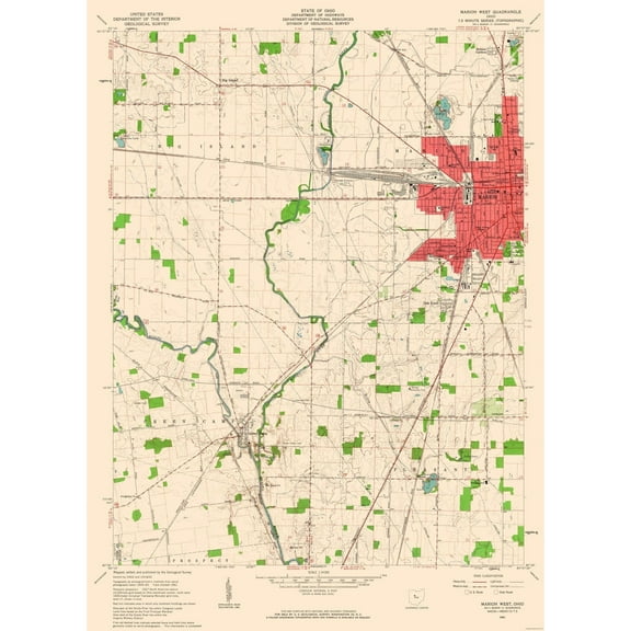 Topographical Map - West Marion Ohio Quad - USGS 1961 - Vintage Wall Art