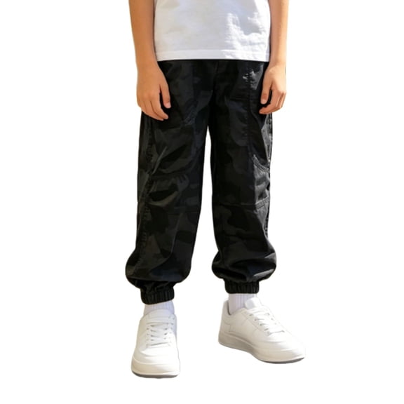 Youth Boys Camouflage Cargo Joggers Pants Elastic Waist Casual Jogging Trousers Bottoms Kids Hiking Sweatpants Sports Outdoor