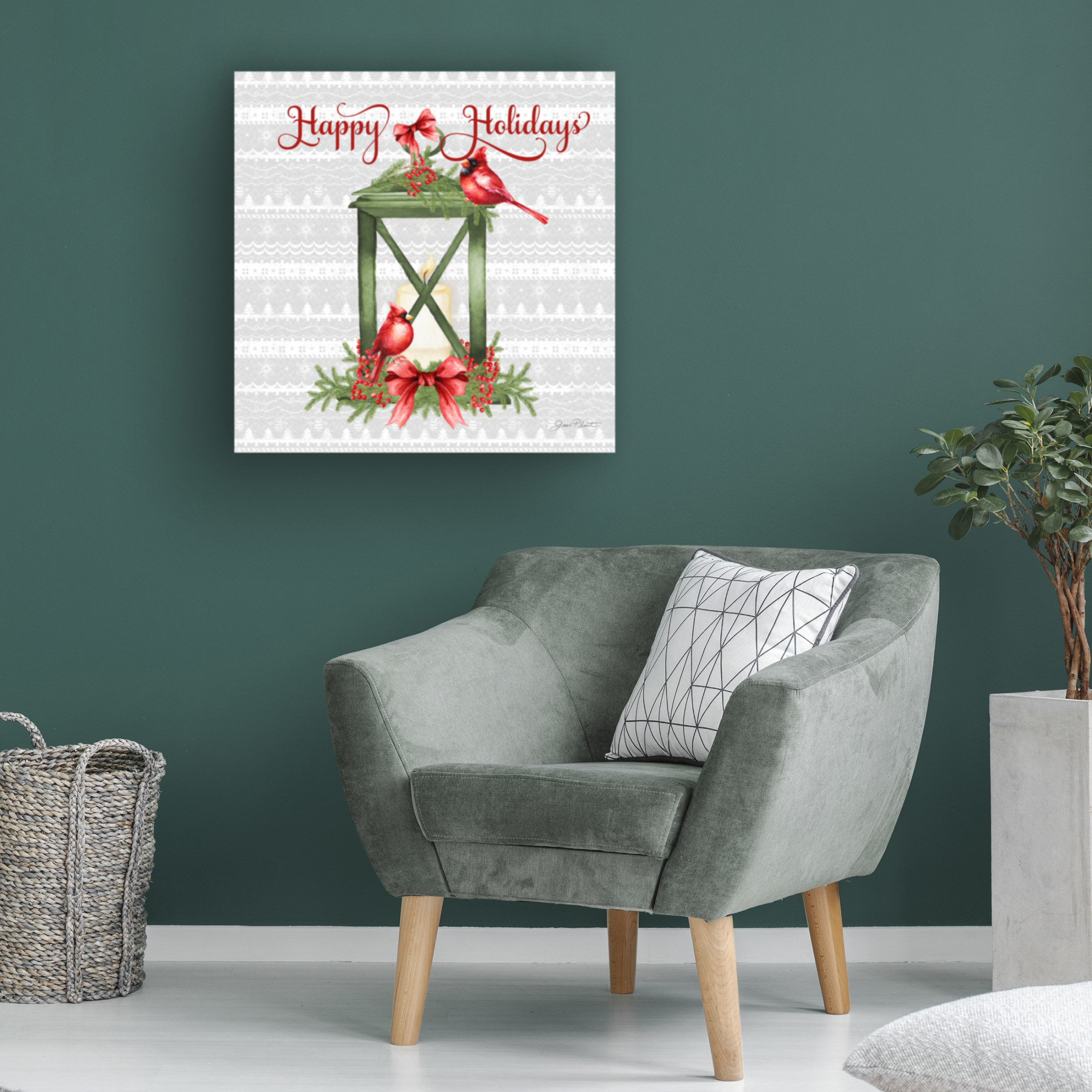 Canvas Wall Art - Jean Plout 'Red Cardinal Christmas Beauty C' Wall Art for Living Room, Bedroom, or Office Décor by Trademark Fine Art - 35 x 35 Inches