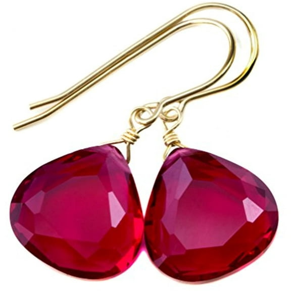 14k Gold Filled Simulated Sapphire Hot Pink Earrings Faceted Heart Shaped Briolette Drops Designed for Adult Women