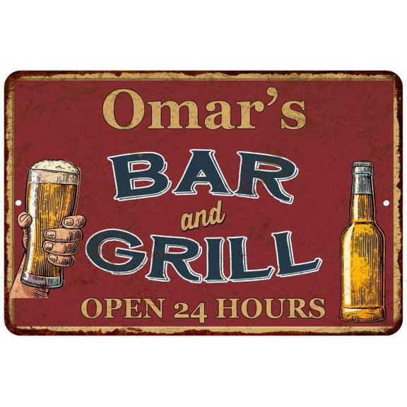 Omar's Red Bar and Grill Rustic Sign Decor 8x12 208120045054