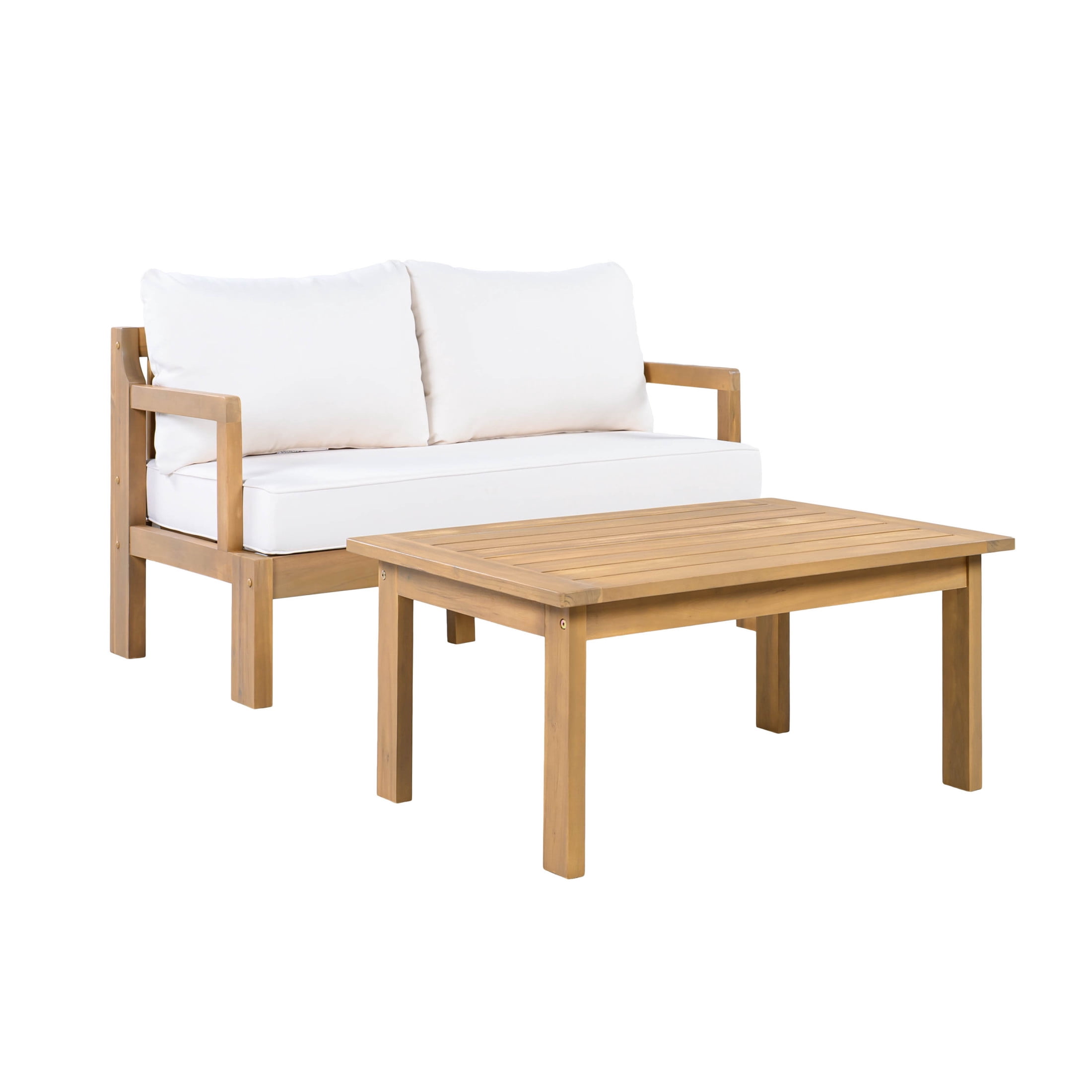 Christopher Knight Home 2-Piece Outdoor Patio Chat Set, Sofa with Coffee Table, Natural + Beige