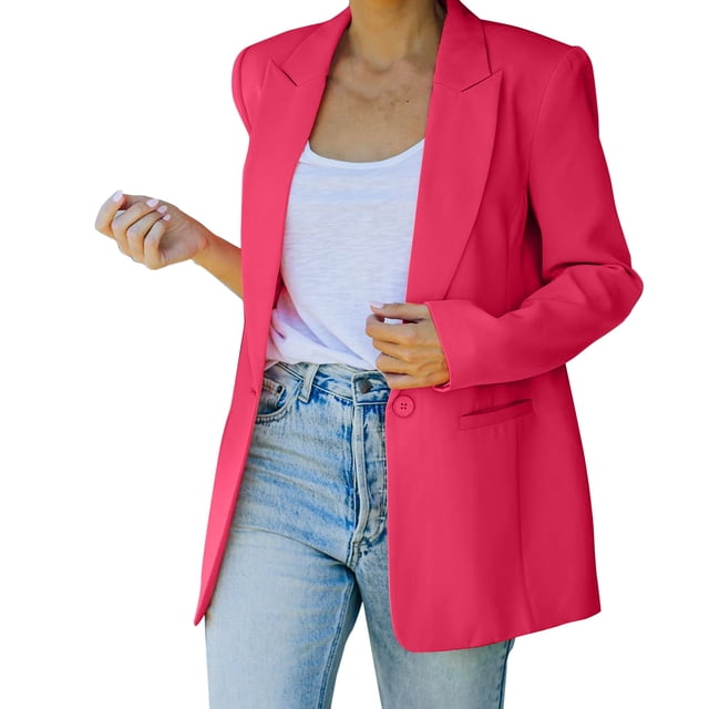 Gibobby Blazer de mujer elegante Chaquetas blazer largo para mujer estilo casual para negocios para trabajo profesional oficina bolsillos con solapa(Rosa,XG)