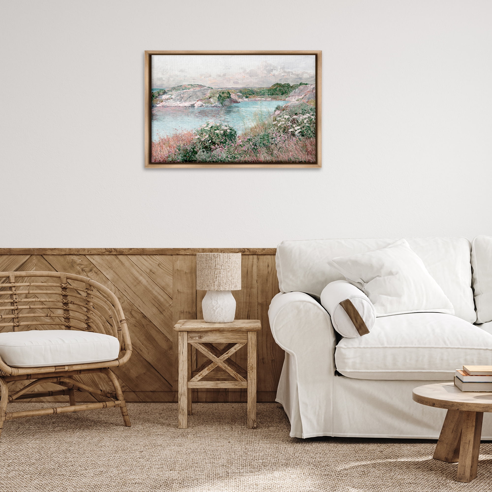 Stupell Industries Classic Riverbank Landscape Landscape & Nature Painting Brown Floater Framed Canvas Art Print Wall Art, 31 x 21