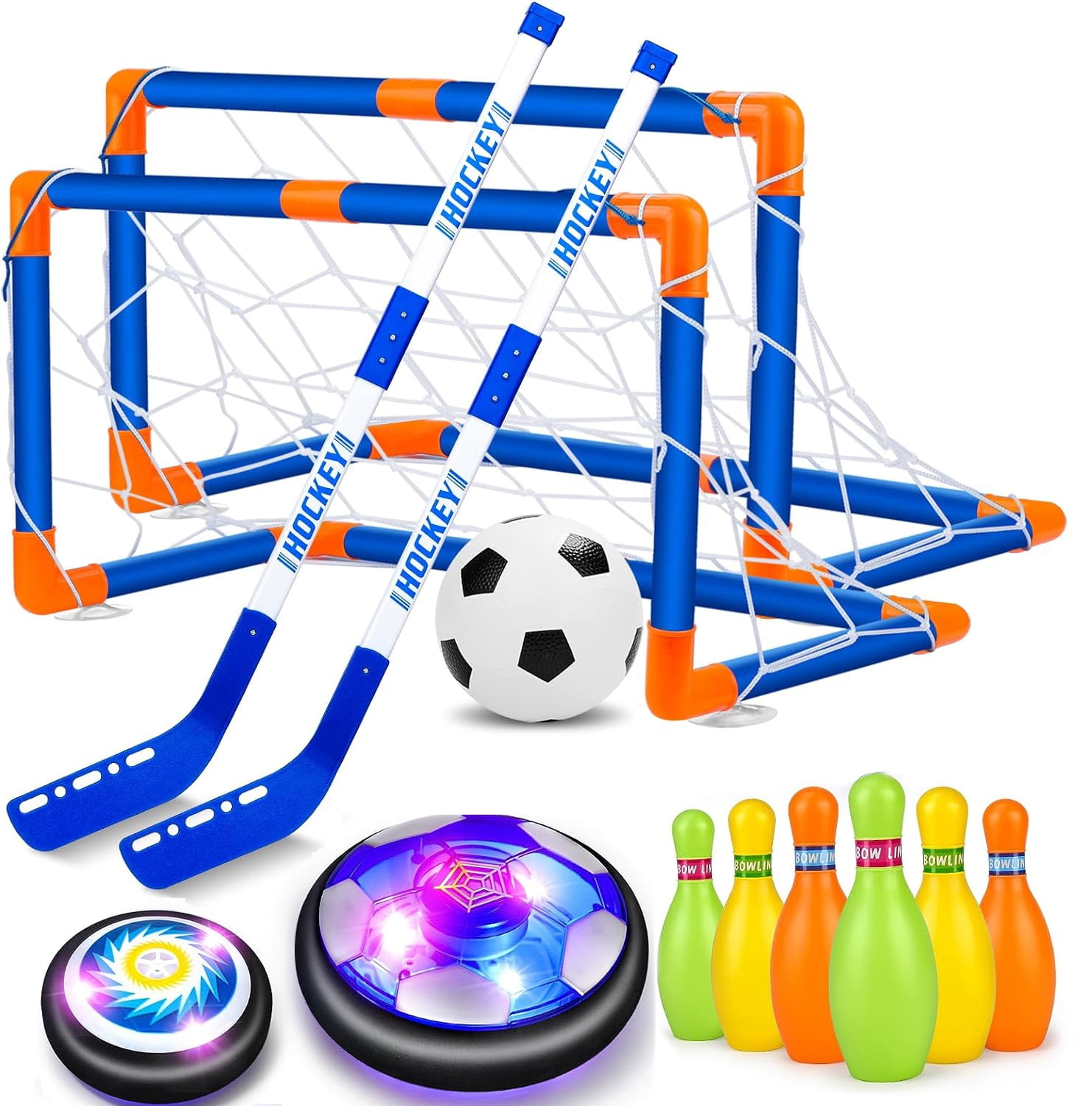 JBeeCtrl 3 in 1 Hover Soccer Ball Hockey Bowling Toys Set for Kids Indoor/Outdoor Sports Games Toys for 3 4 5 6 7 8-12 Years Old Boys Girls Christmas Birthday Gifts for Kids