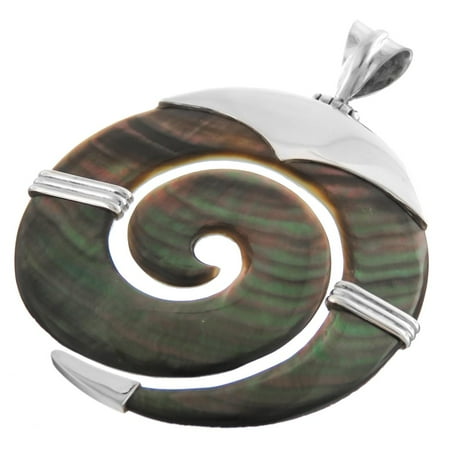 - Dark Iridescent Mother Of Pearl Shell Tribal 925 Sterling Silver Pendant, 2