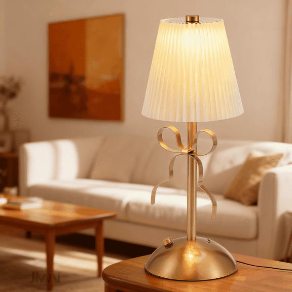 LAFAYTTE Cordless Bow Table Lamp with Fabric Shade 3 Colors Dimmable Modern Decorative Bedside Light for Bedroom Reading Desk Home Decor, White