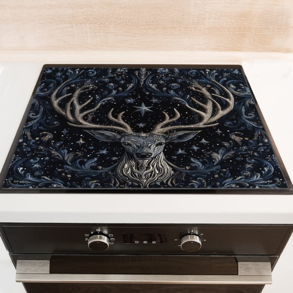 Silicone Stove Mat for Glass Top Stove, Deer Head With Intricate Patterns And Stars Electric Stove Cover Mat, 28 x 20 Inch Heat - Resistant Gas Gtove Burner Covers Glass Stove Top Protector