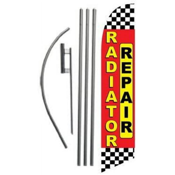 Radiator Repair 15ft Feather Banner Swooper Flag Kit - INCLUDES 15FT POLE KIT w/GROUND SPIKE