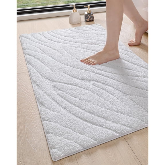 Bathroom Rugs 24x43, Extra Soft Absorbent Bath Mat, Non Slip Bathmat for Bathroom Floor, Machine Washable Rugs for Shower Floor, White