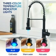 Matte Black Kitchen Faucet with LED Sprayer Single Handle Pull Down Sink Faucet