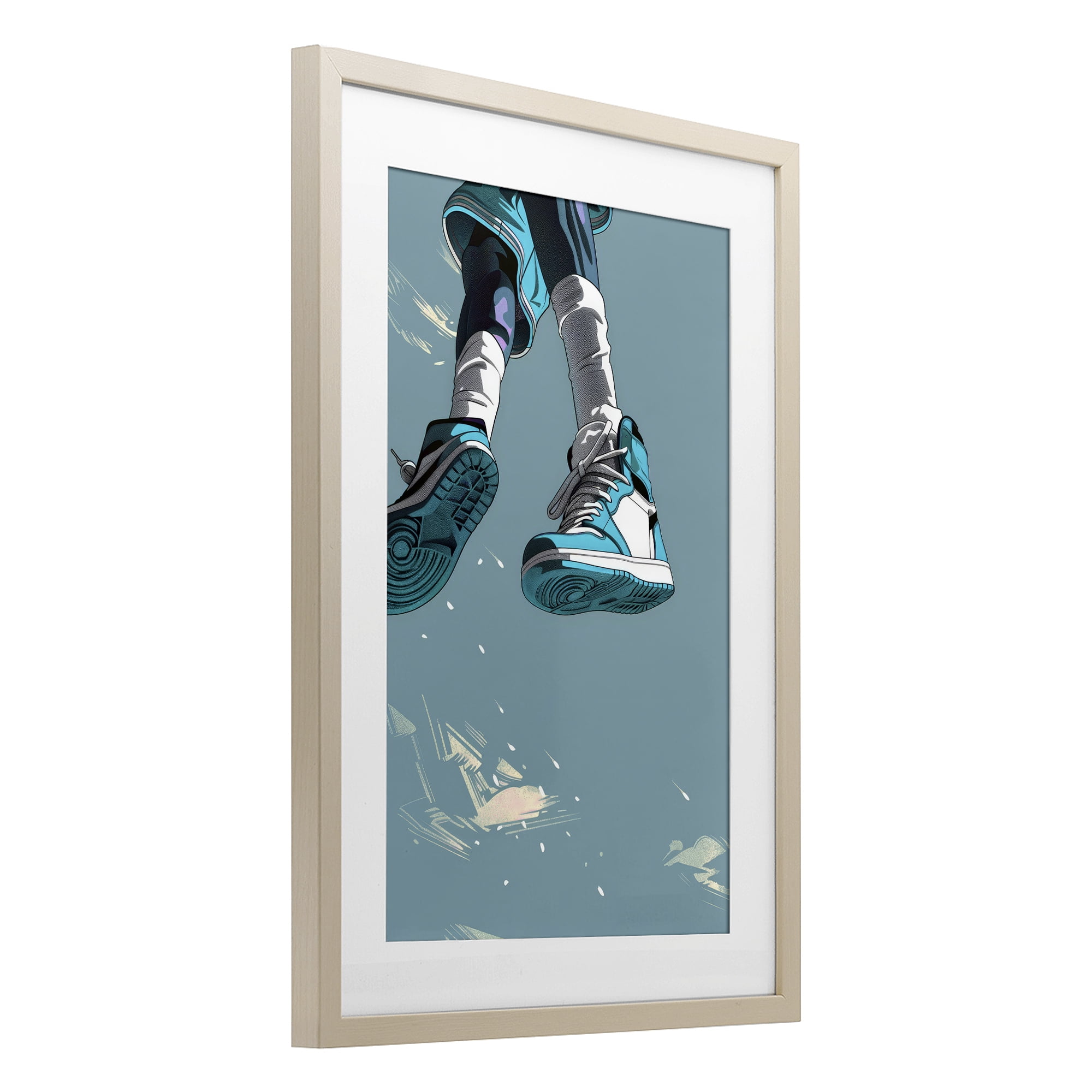 Stupell Industries Sporty Jump with Sneakers Birch Framed Print Under Glass, design by Ray Powers