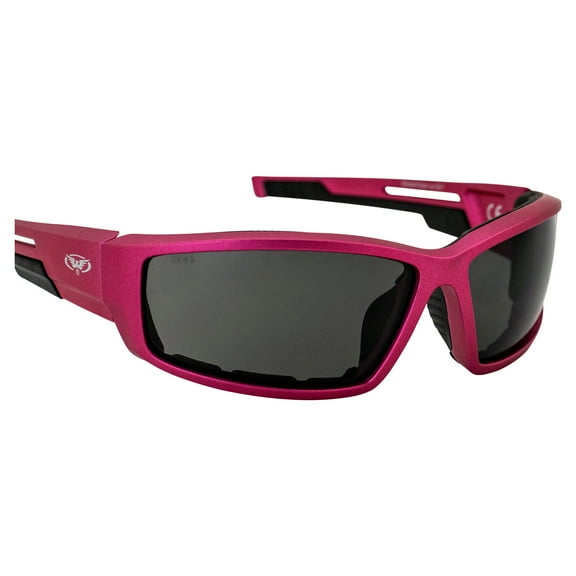 Global Vision Sly Padded Motorcycle Glasses for Women Sunglasses Pink Metallic Frame w/Smoke Lenses