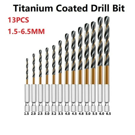 

BAMILL 13pcs HSS High Speed Steel Titanium Coated Drill Bit Set 1/4 Hex Shank 1.5-6.5mm