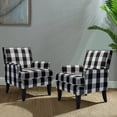thumbnail image 5 of Upholstered Accent Chair Set of 2, Tina's Home Armchair Nailhead Trim Wood Leg Bedroom Plaid Black, 5 of 5
