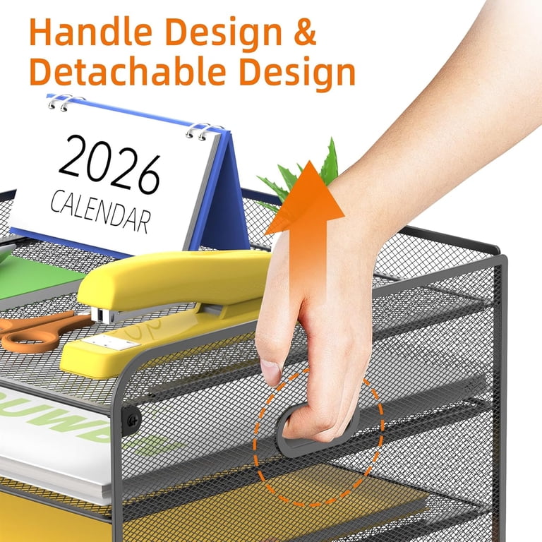 INTIGE 5-Tier Mesh Desk Organizer with Drawer, Black photo 4